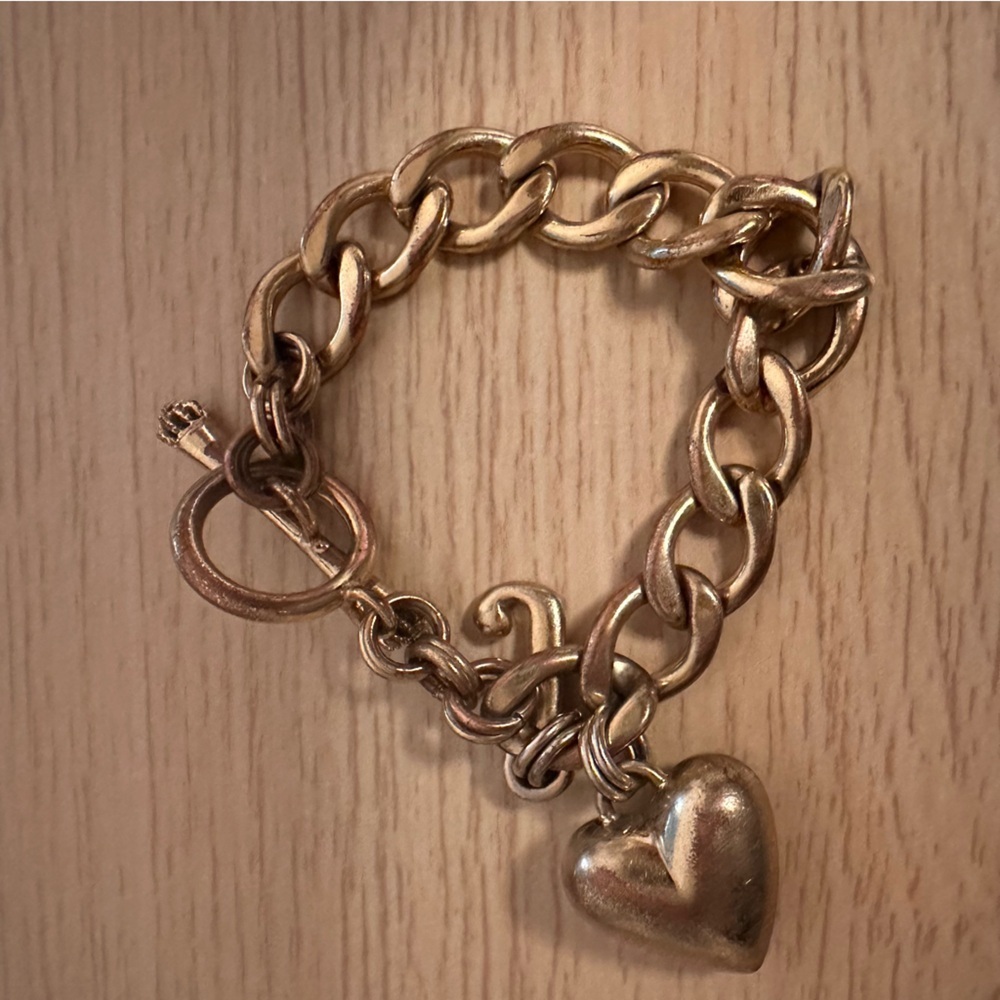 Juicy Couture gold-tone chunky chain link charm bracelet puffed heart